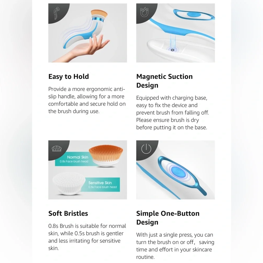 Facial Cleansing Brush-Spin Face Scrubber Exfoliator Rechargeable, 2-Speeds